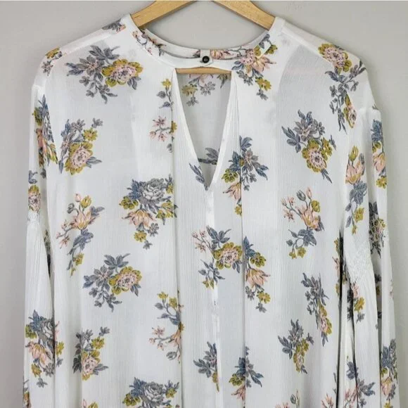 FREE People Tunic Mini Dress White Floral Long Sleeves Pockets Boho XS NWOT - Picture 3 of 15